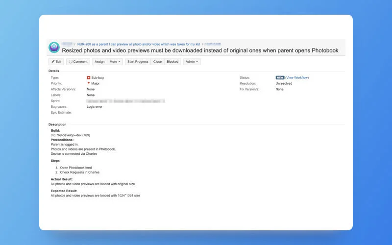 Bug registered in Jira