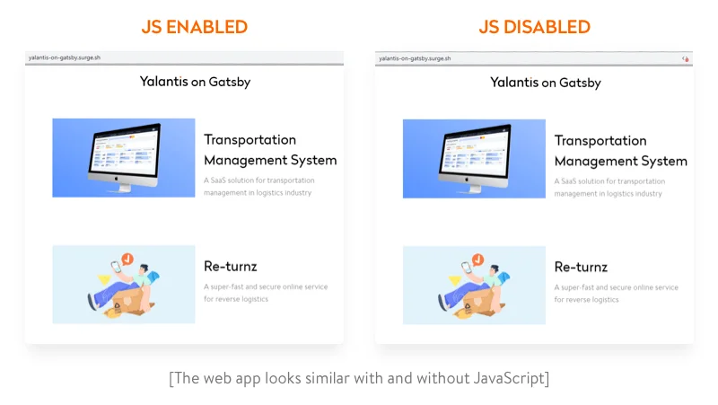 Web app with and without JS