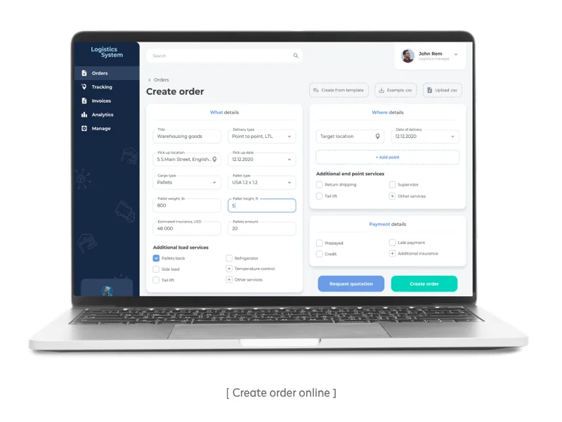 Order online dashboard