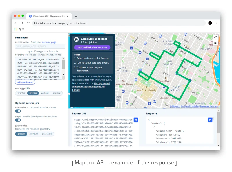 Mapbox API - example of the response