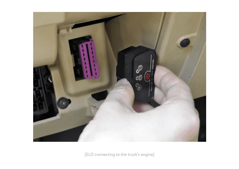 ELD connecting to the truck's engine